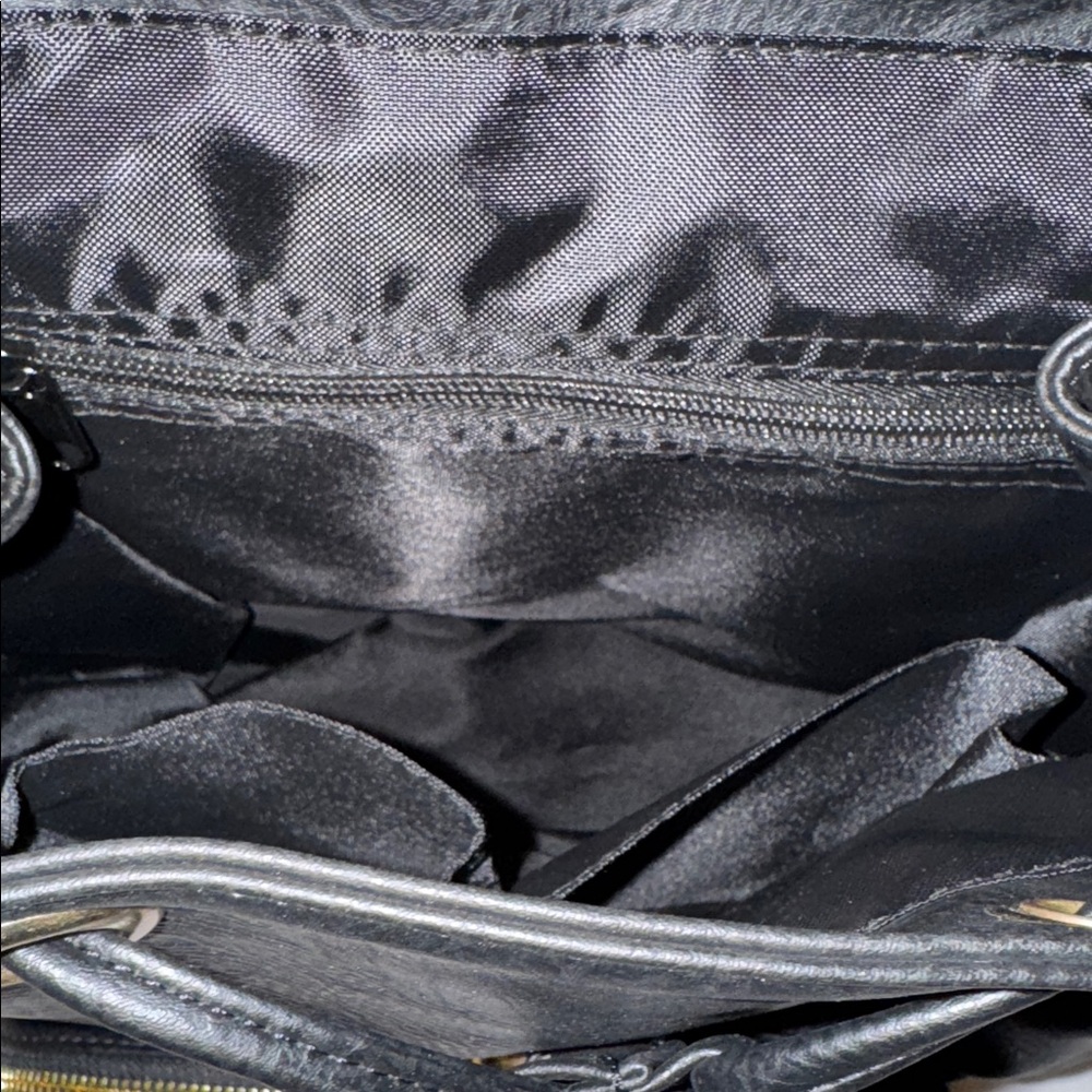 Black Vegan Leather with Gold Studs Backpack Rucksack NWT Multi-pocket - Picture 7 of 8